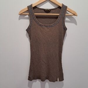Vtg Groggy Brown w/Lace Trim Y2K Skater Streetwear Grunge Indie TankTop Womens S